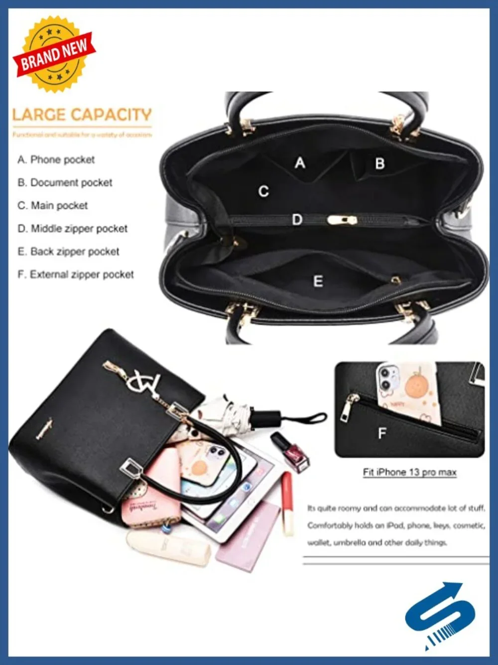 PU Leather Satchel Tote Bag with Removable Shoulder Strap